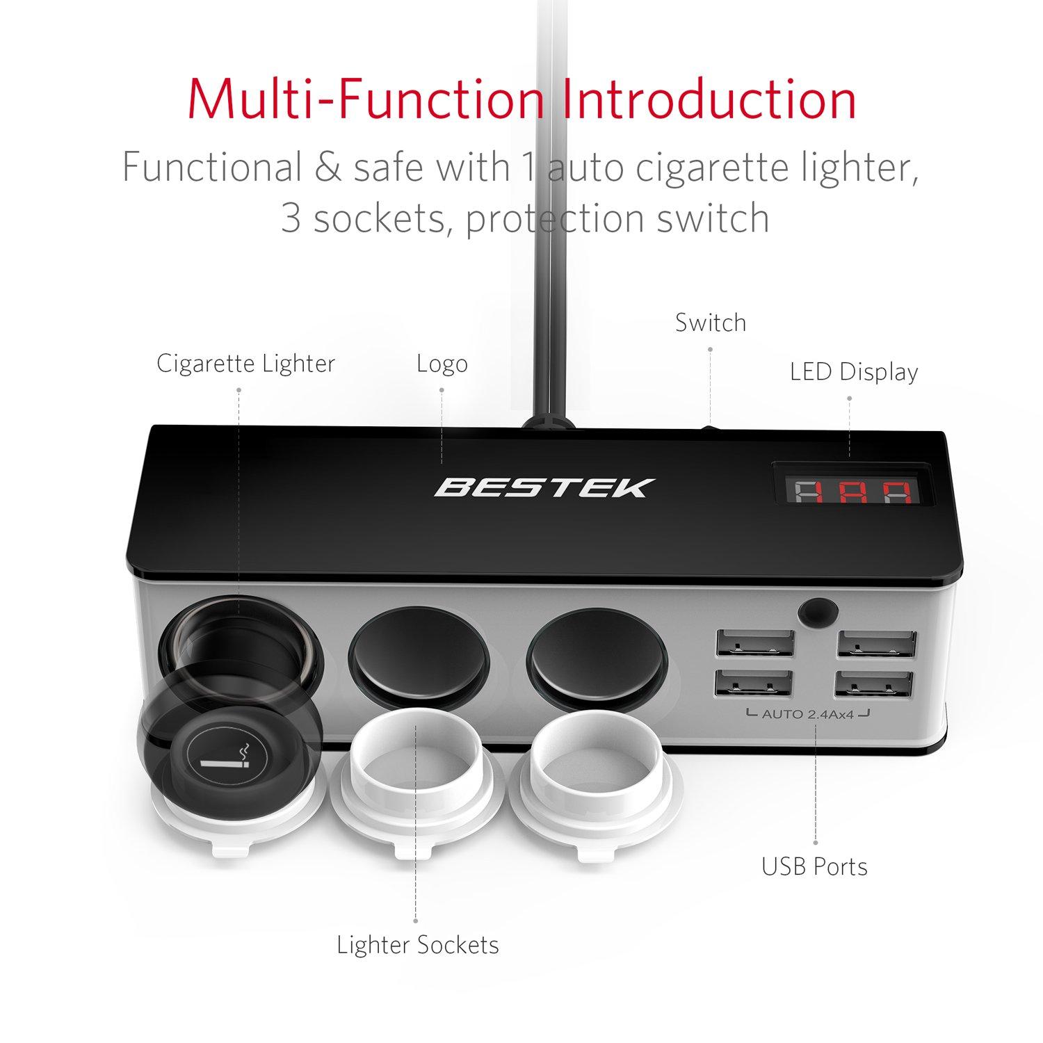 Bộ chia nguồn ô tô cao cấp USB BESTEK 3-Socket Cigarette Lighter Adapter
