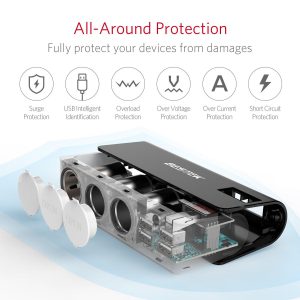 Bộ chia nguồn ô tô cao cấp USB BESTEK 3-Socket Cigarette Lighter Adapter