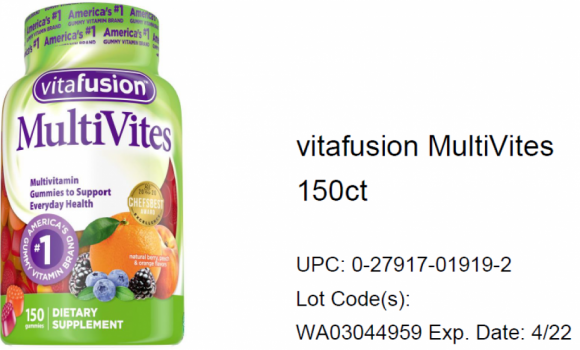 FDA thông báo thu hồi lô kẹo dẻo vitamin hiệu Vitafusion