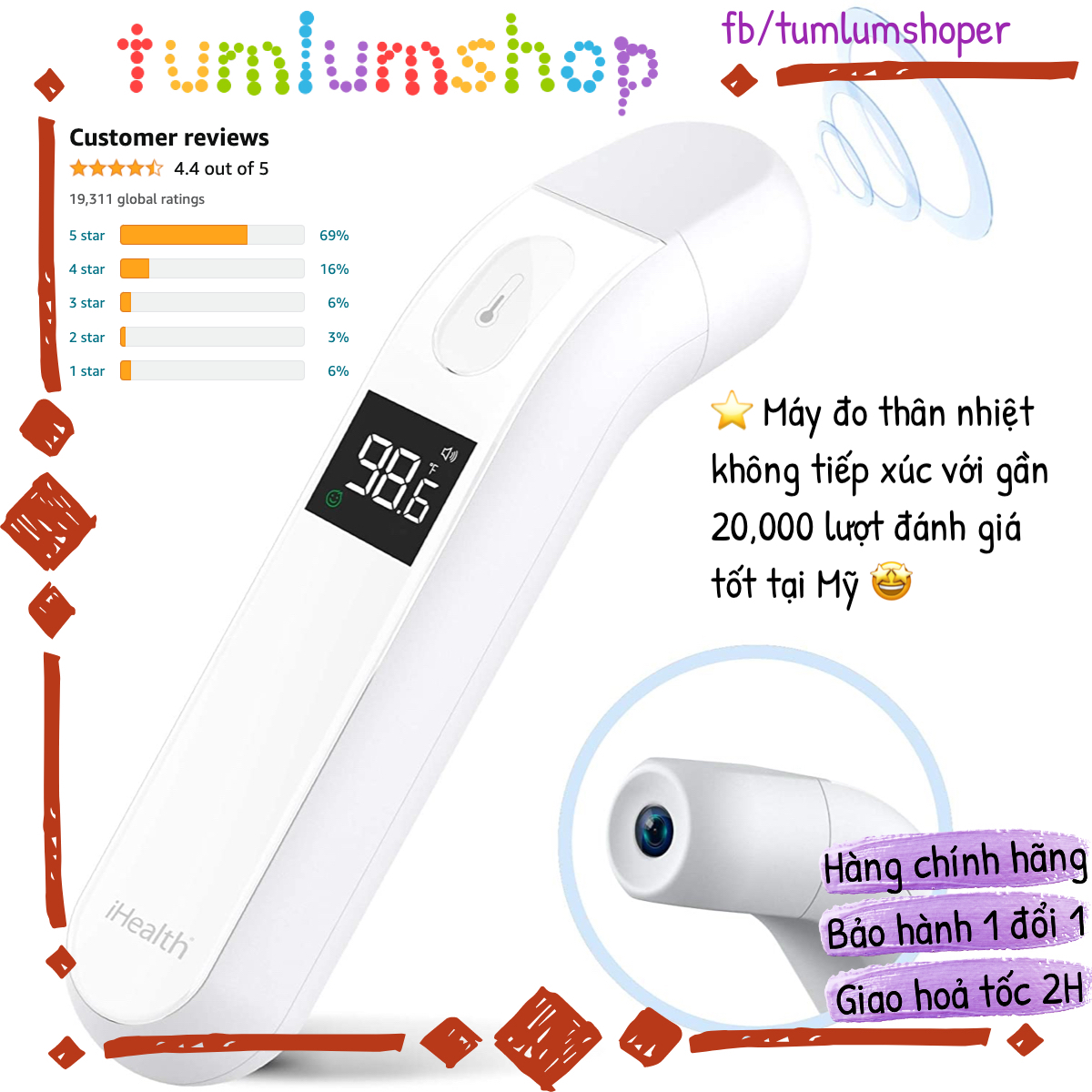 Nhiệt kế điện tử Máy đo thân nhiệt hồng ngoại iHealth Thermometer