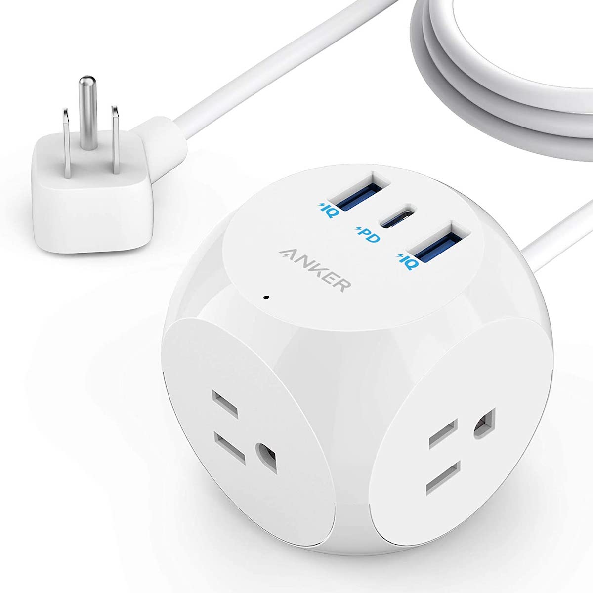 Ổ cắm điện Anker hỗ trợ 1 cổng sạc USB-C PD tới 30W 2 cổng sạc USB-A tới 18W và 3 lỗ cắm điện