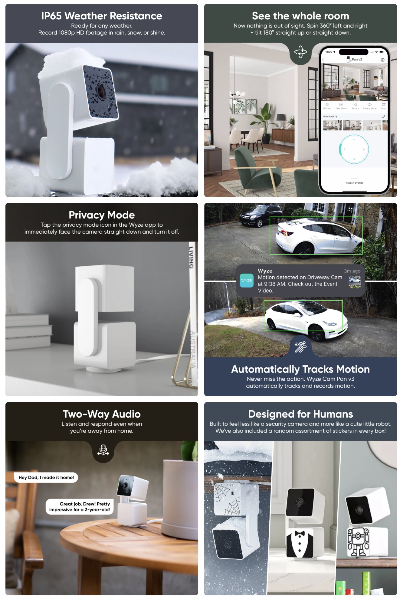 Wyze Cam Pan V3 [Bản mới 2023] Camera trong nhà ngoài trời quay màu hồng ngoại